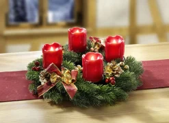 Gestecke & Kränze>Adventskranz mit LED-Echtwachskerzen