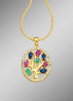 Damen-Edelsteinschmuck>Anhänger Lebensbaum mit Panzerkette