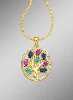 Damen-Edelsteinschmuck>Anhänger Lebensbaum mit Panzerkette