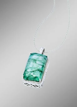 Damen-Edelsteinschmuck|Damen-Silberschmuck>Anhänger mit natürlichem Smaragd und Ankerkette