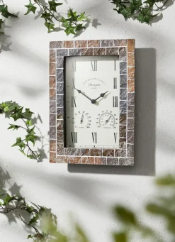 Gartendekoration|Dekoration>Außenwanduhr im Mosaik-Stil BRAUN-GRAU