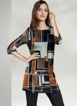 KLAUS MODELLE MADE IN GERMANY Blusen & Tuniken>Außergewöhnliche Tunika mit modisch flachem Halsausschnitt SCHWARZ-BRAUN