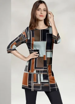 KLAUS MODELLE MADE IN GERMANY Blusen & Tuniken>Außergewöhnliche Tunika mit modisch flachem Halsausschnitt SCHWARZ-BRAUN