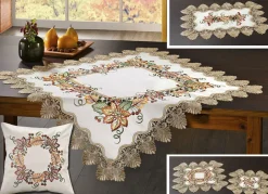 Heimtextilien>Aufwendig gearbeitete Accessoires mit reichem Blatt- und Rankendeko ECRU