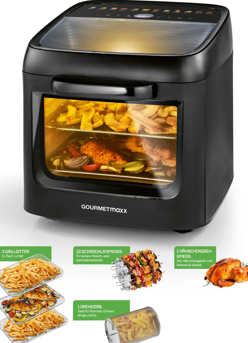 Elektrische Küchengeräte>Backofen, Heißluftofen und Dörrautomat in einem SCHWARZ