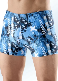 Bade- & Strandmode|Bademode>Badehose in höherer Kastenform mit Reißverschlusstasche BLAU-SCHWARZ-WEISS
