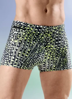 Bade- & Strandmode|Bademode>Badehose in höherer Kastenform SCHWARZ-GELB-BUNT