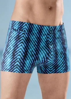 Bade- & Strandmode|Bademode>Badehose in höherer Kastenform mit Reißverschlusstasche TÜRKIS-SCHWARZ