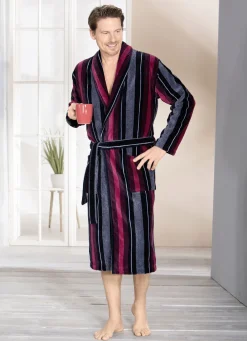 Sport- & Freizeitmode|Bademode>Bademantel in wadenlanger Form ROT-BLAU