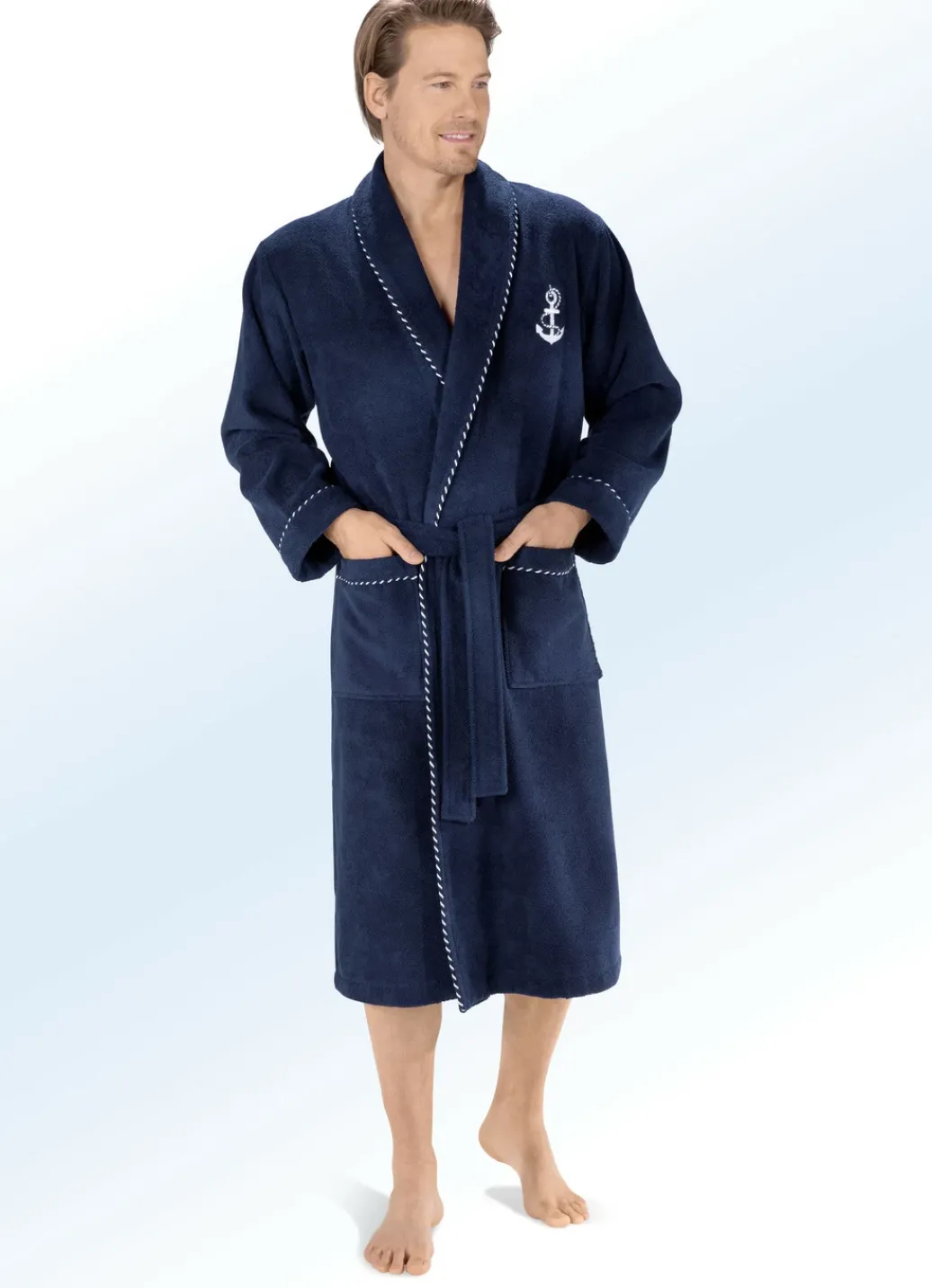Heimtextilien|Herrenwäsche>Bademantel mit Anker-Stickerei