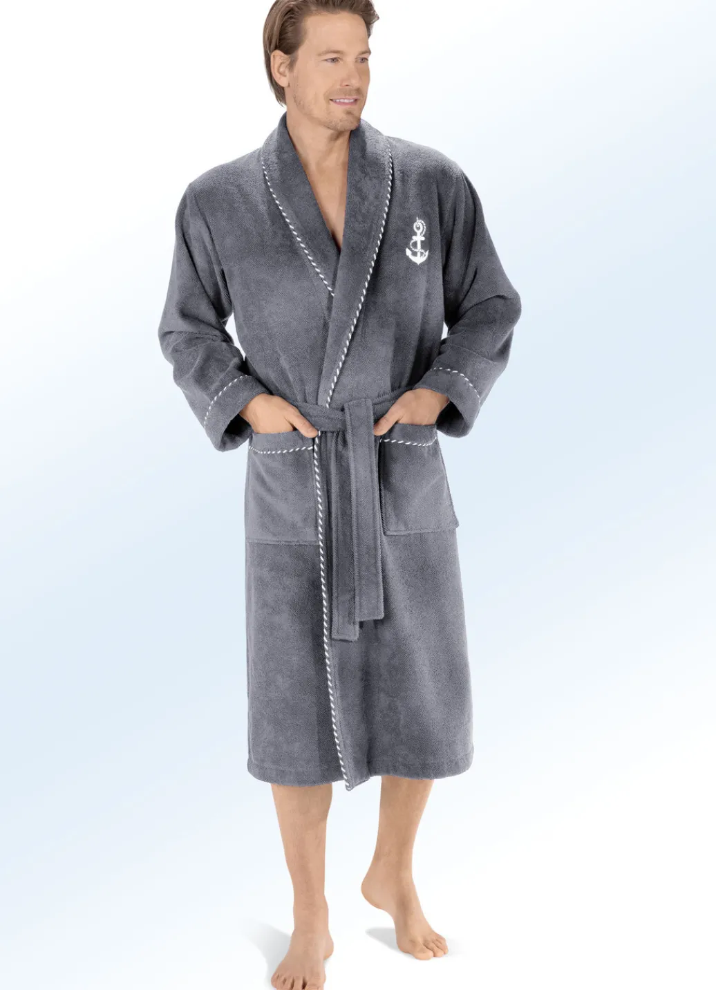 Heimtextilien|Herrenwäsche>Bademantel mit Anker-Stickerei