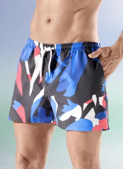 Bade- & Strandmode|Bademode>Badeshorts, allover dessiniert, Microfaser SCHWARZ-BLAU-BUNT