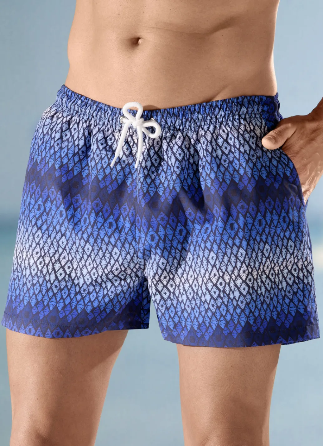 Bade- & Strandmode|Bademode>Badeshorts allover dessiniert, Microfaser ROYALBLAU-BUNT