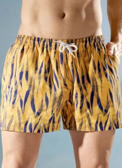 Bade- & Strandmode|Bademode>Badeshorts mit buntem Druckdessin, Microfaser COGNAC-ROYALBLAU