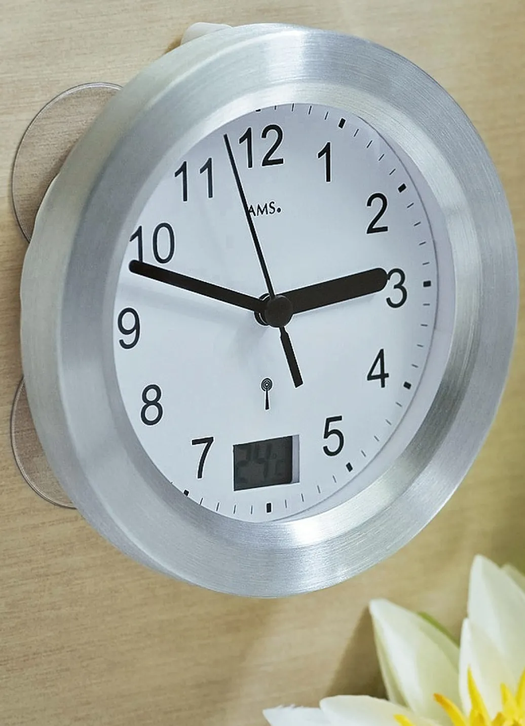 Möbel|Dekoration>Badezimmeruhr mit digitaler Temperaturanzeige SILBER