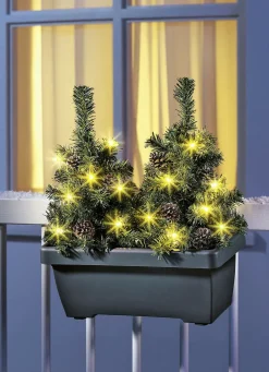 Außendekorationen>Balkonkasten mit LED-Bäumchen GRÜN