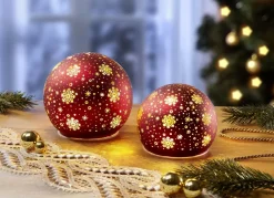 Weihnachtliche Dekorationen>Batteriebetriebene, beleuchtete Kugeln, 2er-Set, aus Glas