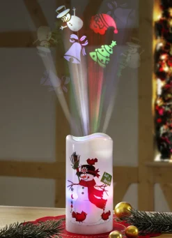 Weihnachtliche Dekorationen>Batteriebetriebene LED-Kerze mit Projektor WEISS