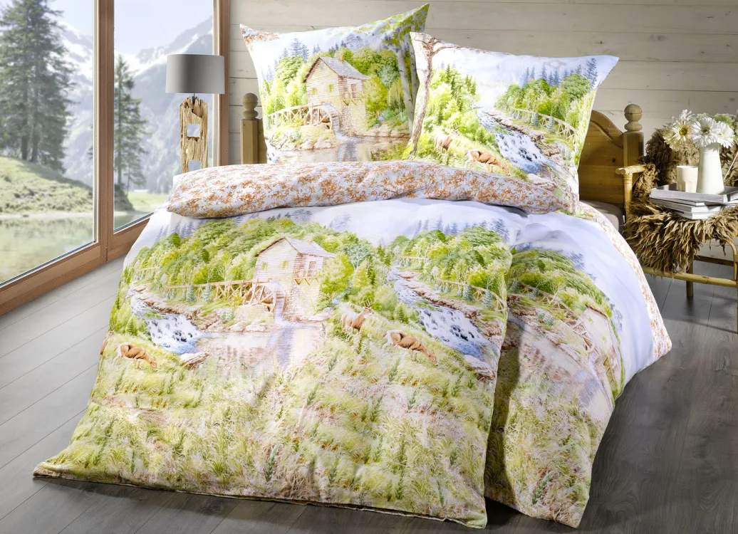 DOBNIG Heimtextilien>Beidseitig bedruckte Bettwäsche-Garnitur mit Landschaftsmotiv MULTICOLOR