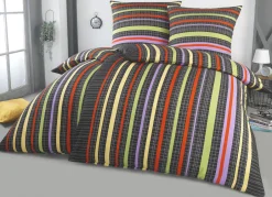 DOBNIG Heimtextilien>Beidseitig bedruckte Bettwäsche-Garnitur von AUBERGINE-BUNT