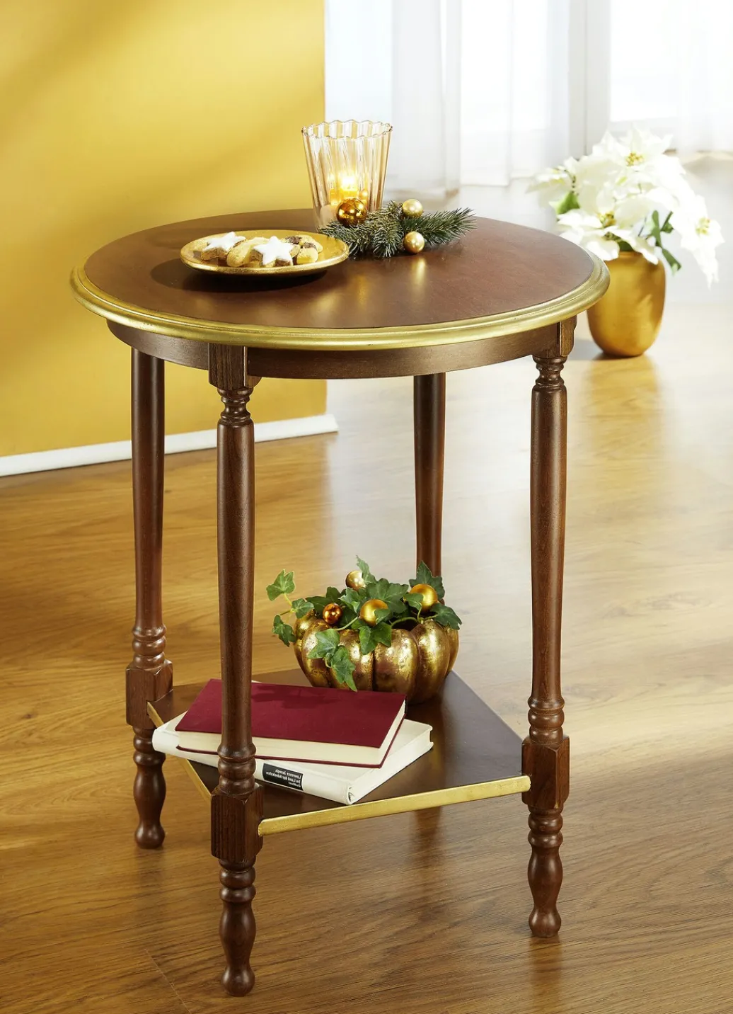Möbel>Beistelltisch mit goldfarbenen Akzenten NUSSBAUM-GOLD