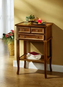 Möbel></noscript>Beistelltisch mit Schubladen und Metallgriffen