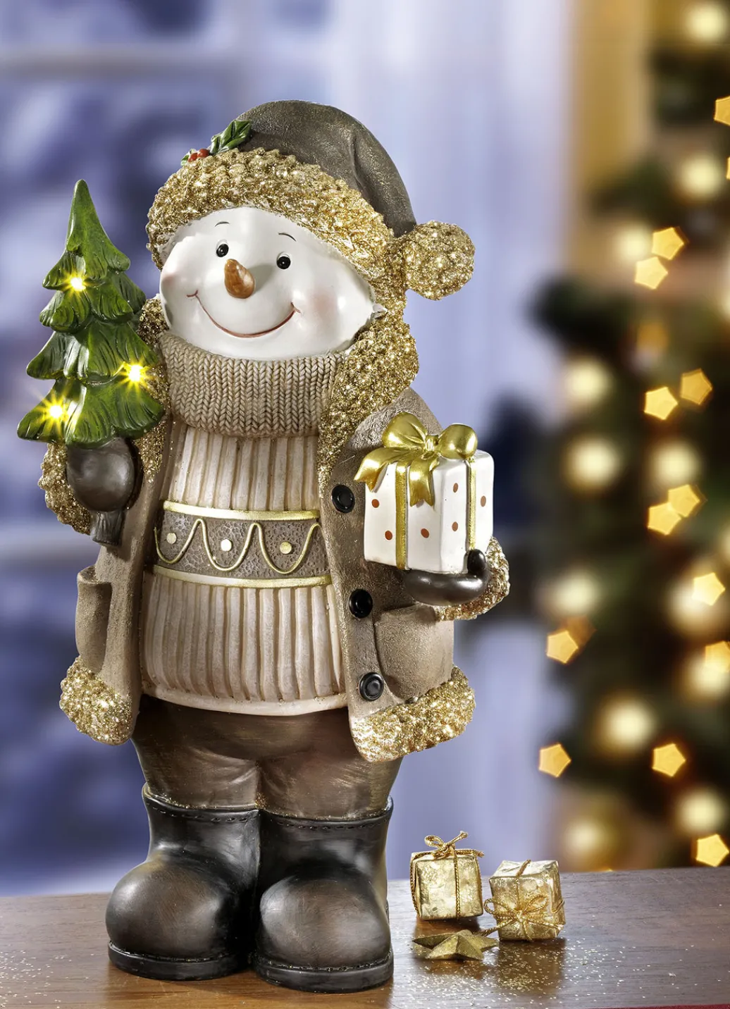 Weihnachtliche Dekorationen>Beleuchtete Figuren aus Polyresin NATUR-GOLD-BRAUN