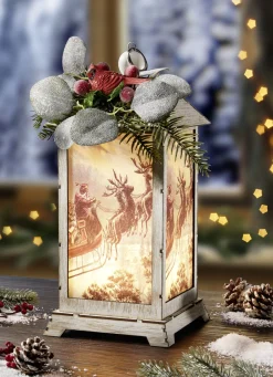 Weihnachtliche Dekorationen>Beleuchtete Laterne, batteriebetrieben GRAU-GRÜN
