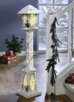 Weihnachtliche Dekorationen>Beleuchtete Laterne, batteriebetrieben WEISS
