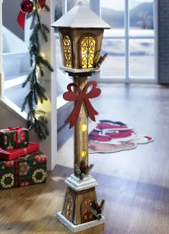 Weihnachtliche Dekorationen>Beleuchtete Laterne mit Fuß BRAUN
