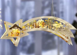 Weihnachtliche Dekorationen>Beleuchtete Sternschnuppe aus Holz BRAUN-GRÜN