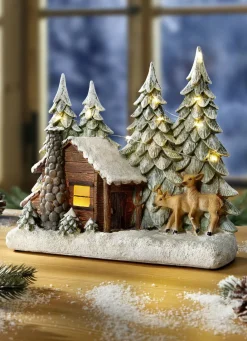 Weihnachtliche Dekorationen>Beleuchtete Waldhütte mit Timerfunktion BRAUN-GRÜN-WEISS