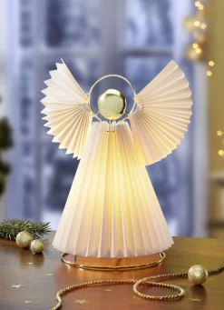 Weihnachtliche Dekorationen>Beleuchteter Deko-Engel WEISS-MESSING