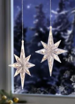 Fensterdekorationen>Beleuchteter Kristall-Stern, 2er-Set WEISS