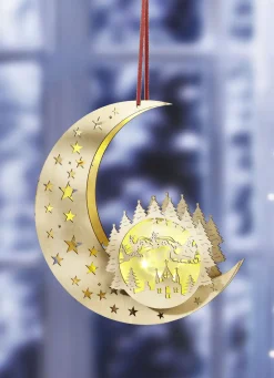 Fensterdekorationen>Beleuchteter Mond aus Holz NATUR