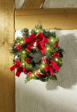 Gestecke & Kränze>Beleuchteter Wandkranz GRÜN-ROT