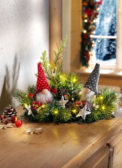 Weihnachtliche Dekorationen|Gestecke & Kränze>Beleuchtetes Gesteck, batteriebetrieben GRÜN