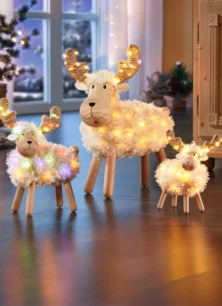 Weihnachtliche Dekorationen>Beleuchtetes Rentier aus Holz WEISS-BUNT