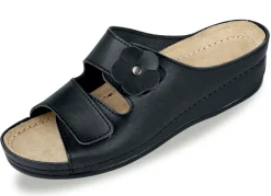 Schuhe|Damenschuhe>Bequeme Damen-Pantoletten, Weite G, mit Lederblüte