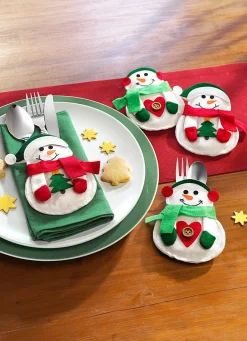 Weihnachtliche Dekorationen|Weihnachtliche Geschenkideen>Bestecktaschen, 4er-Set WEISS