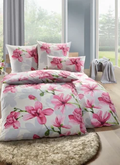 Heimtextilien>Bettwäsche-Garnitur mit opulentem Magnolien-Dessin MULTICOLOR