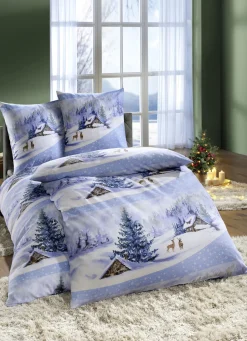 DOBNIG Bettwäsche|Heimtextilien>Bettwäsche-Garnitur mit Winterlandschaft HIMMELBLAU