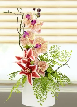 Dekoration>Bezauberndes Orchideen-Gesteck in Vase ORANGE