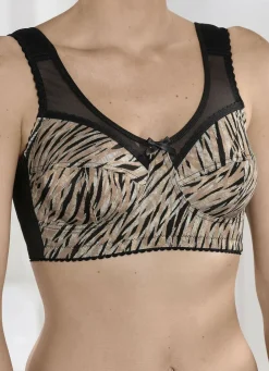 KUDRESHOV Damenwäsche|Wäsche>BH mit Raubtierdessin im Vorderteil SCHWARZ-CAMEL