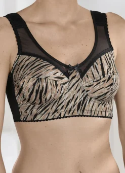 KUDRESHOV Damenwäsche|Wäsche>BH mit Raubtierdessin im Vorderteil SCHWARZ-CAMEL