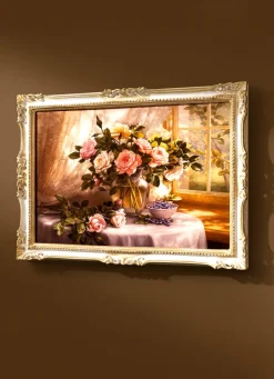 Dekoration>Bild mit Rosenstrauß WEISS-GOLD