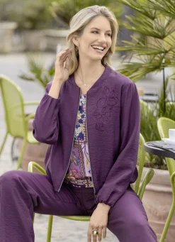 B/ANCA Blusen & Tuniken>Blouson mit 2-Wege-Zipper AUBERGINE