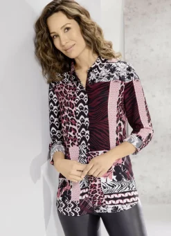 Blusen & Tuniken>Bluse mit Inkjet-Druck BORDEAUX-BUNT