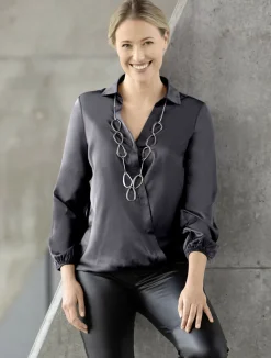 Abendmode|Blusen & Tuniken>Bluse mit innenliegendem Druckknopf in 2 Farben