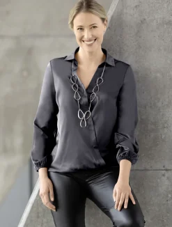 Abendmode|Blusen & Tuniken>Bluse mit innenliegendem Druckknopf in 2 Farben